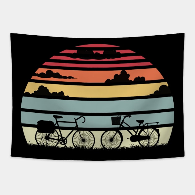 Cyclist Cyclists Retro Sunset Tapestry by Schwarzweiss