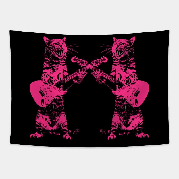 Double cat playing guitar Tapestry by kumtulmabur