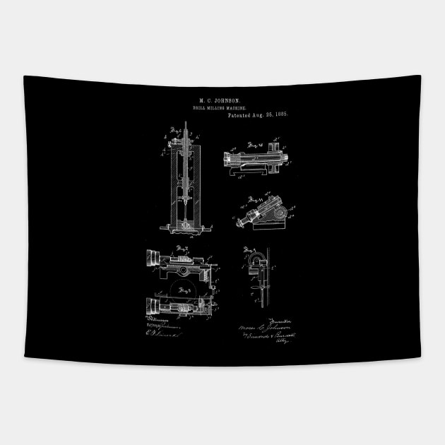 Drill Milling Machine Vintage Patent Hand Drawing Tapestry by TheYoungDesigns