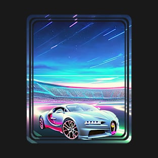 bugatti chiron a super car in black with neon details rounded corners T-Shirt