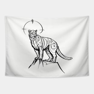 Mountain Lion - black line Tapestry