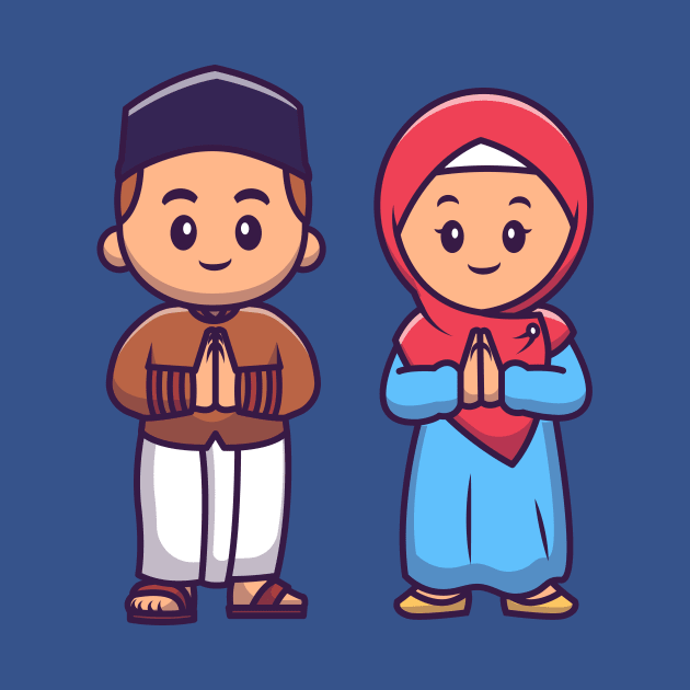 Cute Girl And Boy Moslem Celebrating Ied Mubarak Cartoon by Catalyst Labs