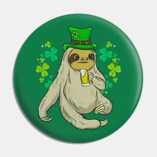 St Patricks Day Sloth Leprechaun Irish Beer Pin