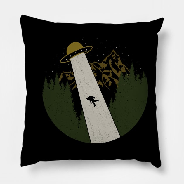 Bigfoot UFO Abduction Pillow by Tesszero