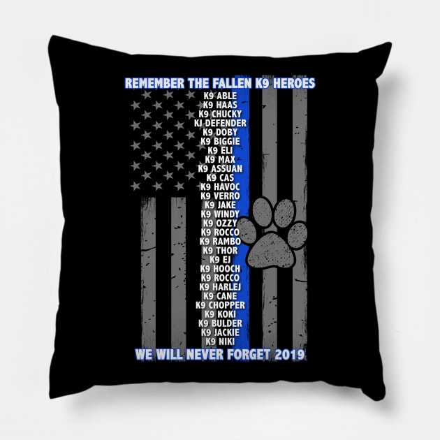 2019 Police K9 Memorial - Thin Blue Line Family Pillow by bluelinemotivation