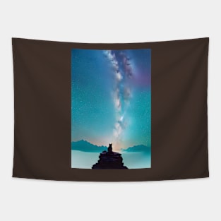 Galaxy Cat Double Exposure - Modern Digital Art Tapestry