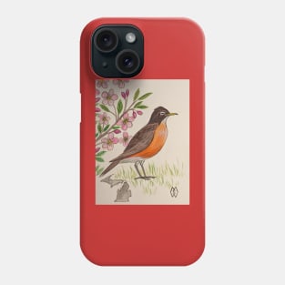 Michigan state bird and flower, the robin and apple blossom Phone Case