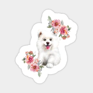 Cue Samoyed Puppy Dog Watercolor Art Magnet