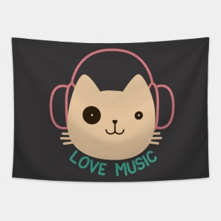 cute cat music with headset - listining musics Tapestry