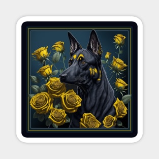 Belgian malinois yellow roses 2 Magnet