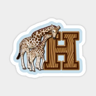 Mom and Baby Giraffe Monogram H Magnet