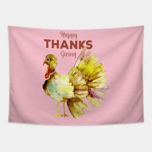 happy thanksgiving  watercolor turkey Tapestry