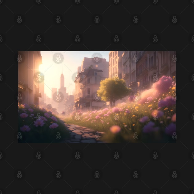 City street with beautiful flowers by WODEXZ