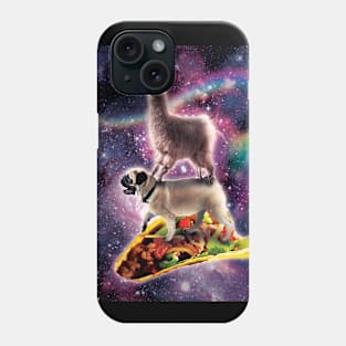 Rainbow Space Llama On Pug Riding Taco Phone Case