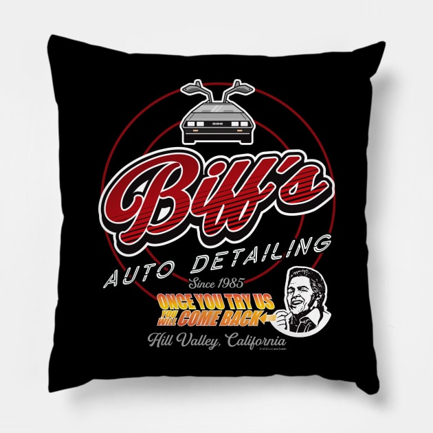 Biff's Auto Detailing Sign Pillow by Alema Art