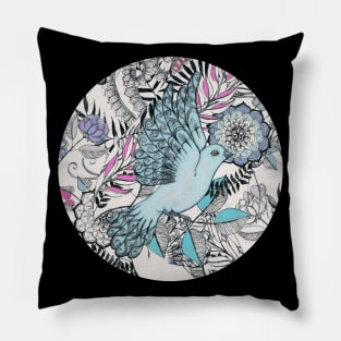 Flight of Fancy – pink, teal, cream Pillow