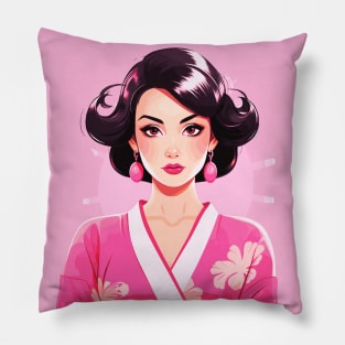 Japanese girl Geisha vintage retro modern pin-up woman in kimono Pillow