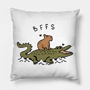 Capybara and Crocodile BFFS Best Friends Forever Pillow