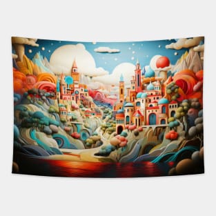 City Landscape Concept Abstract Colorful Scenery Painting Tapestry