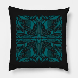 Teal Symmetrical Colorful Leaves Design Pillow