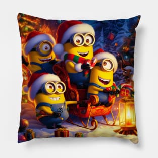 Merry Minions: Festive Christmas Art Prints Featuring Whimsical Minion Designs for a Joyful Holiday Celebration! Pillow