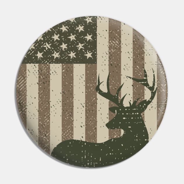 Vintage Deer Hunting Camouflage American Flag Pin by Etopix