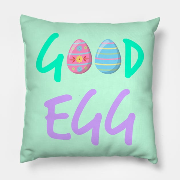 Good Egg green purple text Pillow by Glenn Landas Digital Art