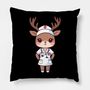 Cheerful Nurse Reindeer Pillow