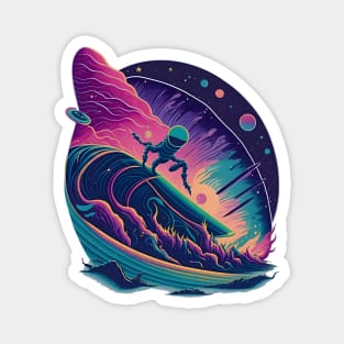 Alien Surfing Through Space Magnet