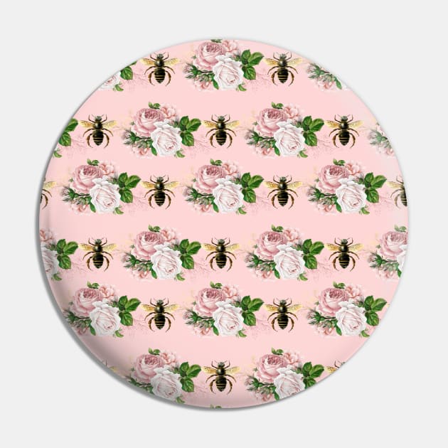 Honey Bee Neck Gator Pink and Gold Pink Roses Gold Bee Pattern Pin by DANPUBLIC