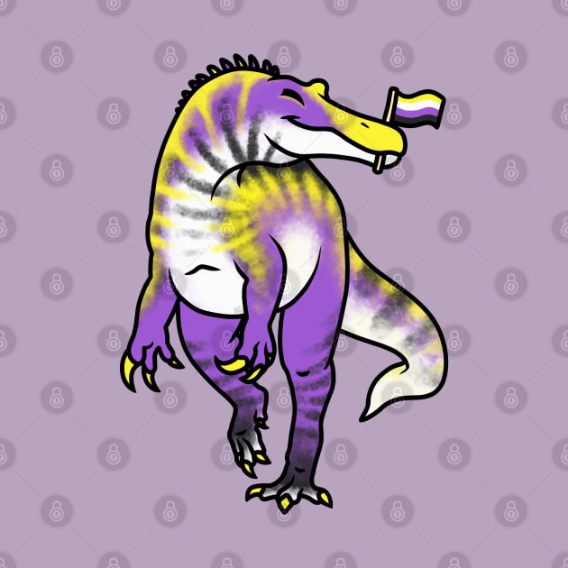 NON-BINARYonyx Prideosaur - Pride Month Non-Binary Flag Dinosaur by saradrawspaleo