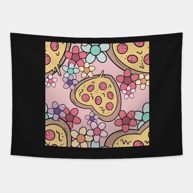 Pizza Love Pink Tapestry by Milibella