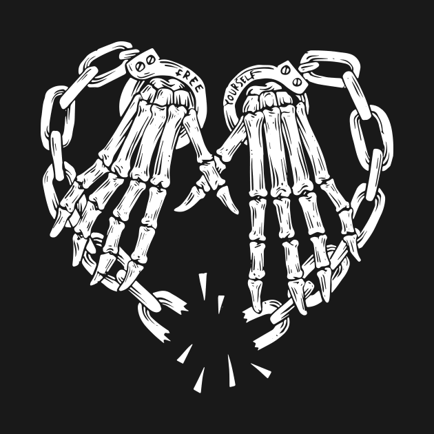 Skull hands and broken heart-shaped chains for Halloween by Supergraphic