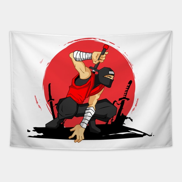 ninja pose with sword Tapestry by monkey_zen