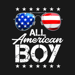 4th of July Shirt ALL AMERICAN BOY USA Flag Patriotic Family T-Shirt