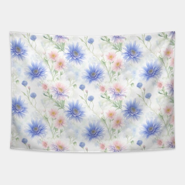 Watercolor Wild Colorful Cornflower Flowers Tapestry by Victoria's Store