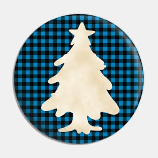 Christmas tree silhouette over a black and blue tile pattern Pin