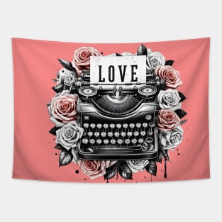 Vintage Retro Eternal Love Note with Vintage Roses and Typewriter Tapestry