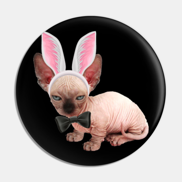 White Sphynx Cat In The Easter Bunny Costume T Shirt Men Pin