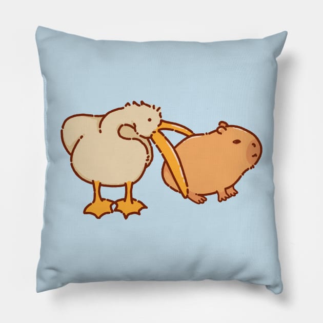 Pelican trying to eat a capybara Pillow by manydoodles