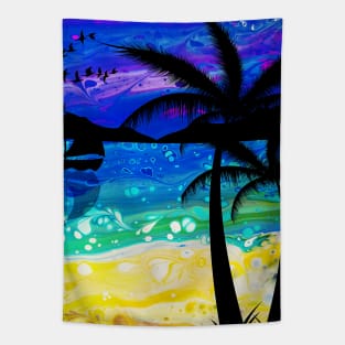 Tropical Island Landscape Fluid Art Design Tapestry