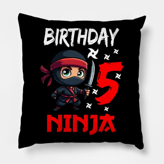 Birthday Ninja 5, Kids 5th Birthday Pillow by MoDesigns22 