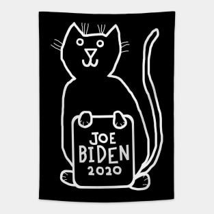 Whiteline Cute Cat with Joe Biden 2020 Sign Tapestry