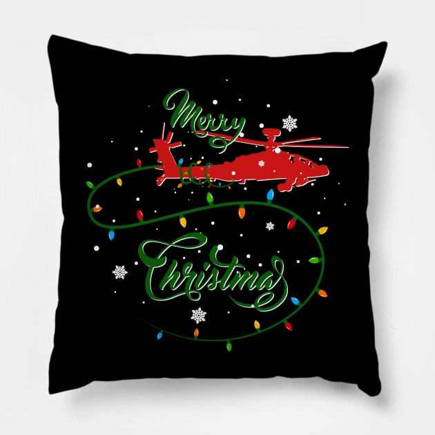 Gun Pilot - AH-64 Apache Merry Christmas Pillow by Aviation Designs