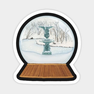 SNOW GLOBE – BETHESDA FOUNTAIN IN WINTER – CENTRAL PARK – NEW YORK CITY – Watercolor Painting Magnet