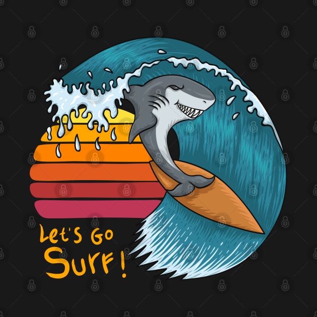 Surfing shark sunset - Let's go surf by BB Funny Store