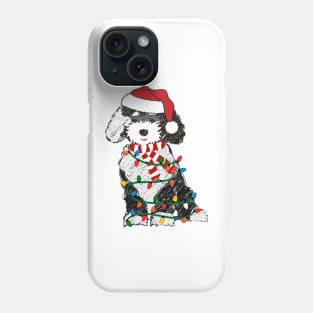 Cute Sheepadoodle Wrapped In Christmas Lights Phone Case