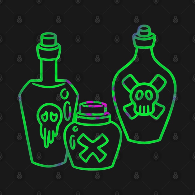 Poison bottles in toxic neon green and purple, vector illustration by F-for-Fab