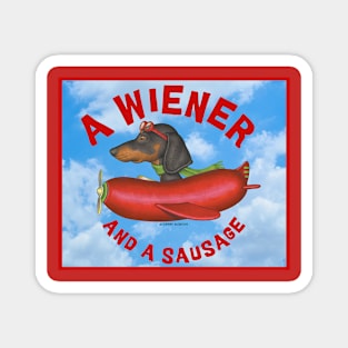 Cute dachshund flying hotdog plane Magnet