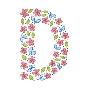 Floral Monogram Letter D - pink and blue T-Shirt